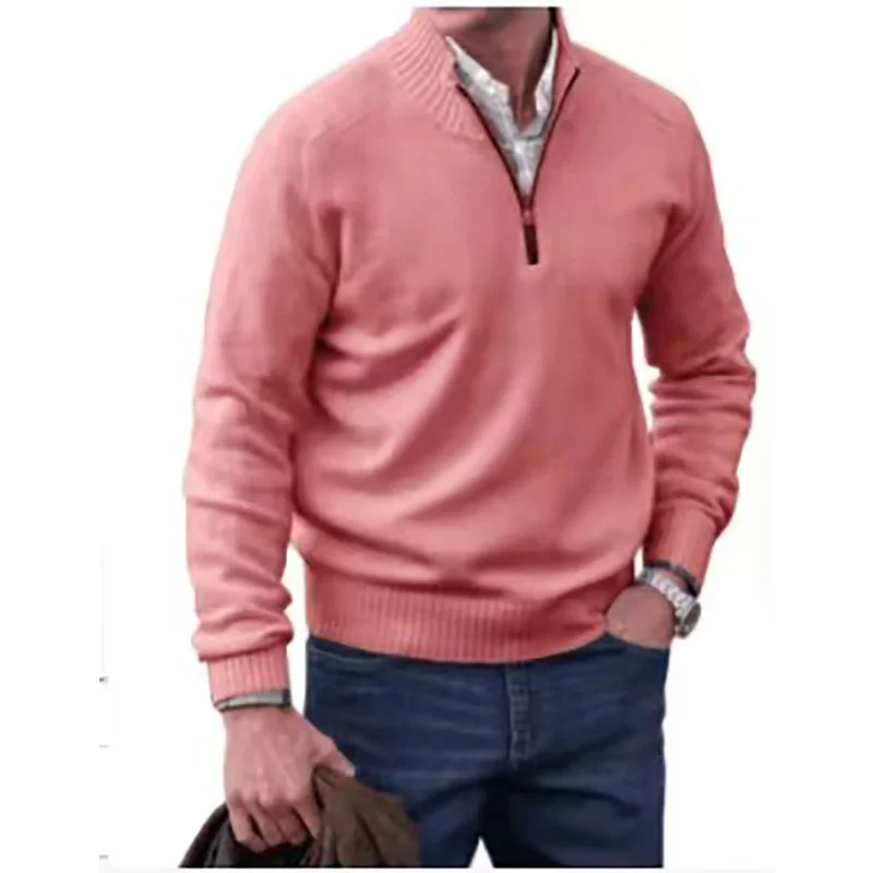 Men\'s Knitting Wool Warm Sweater Harajuku Zip Long Sleeve Jumper Men Slim Fit Casual Warm Pullovers Sweatershirt