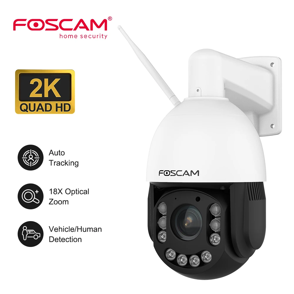 FOSCAM 야외 와이파이 카메라, 자동 추적, 사람 및 차량 감지, 2.4, 5GHz, 가정 보안용, SD4H, 4MP, 18X 광학 줌