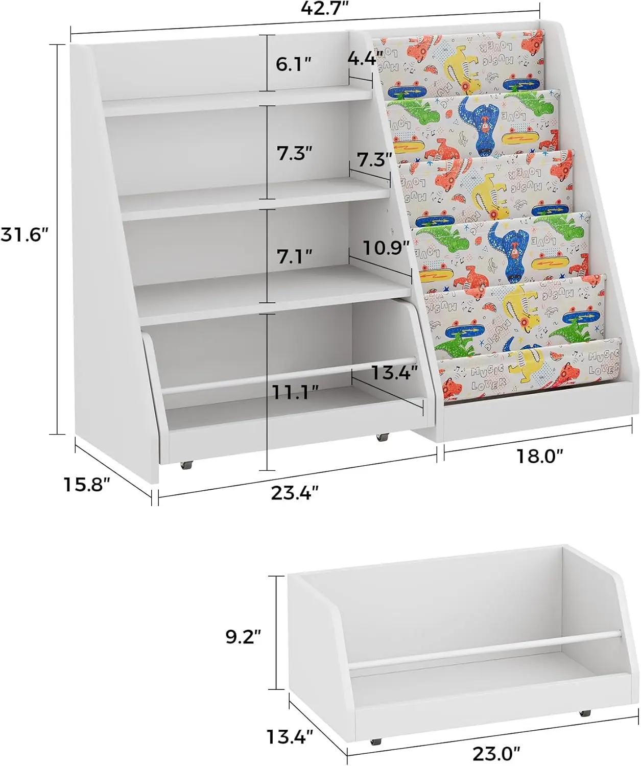 42" Kids Sling Bookshelf with Movable Drawer 2