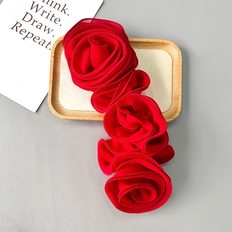3D Floral DIY Chest Flower Sewing Applique for Wedding Dress Decoration Handmade Big Flower Pleated Patch Dresses Accessories