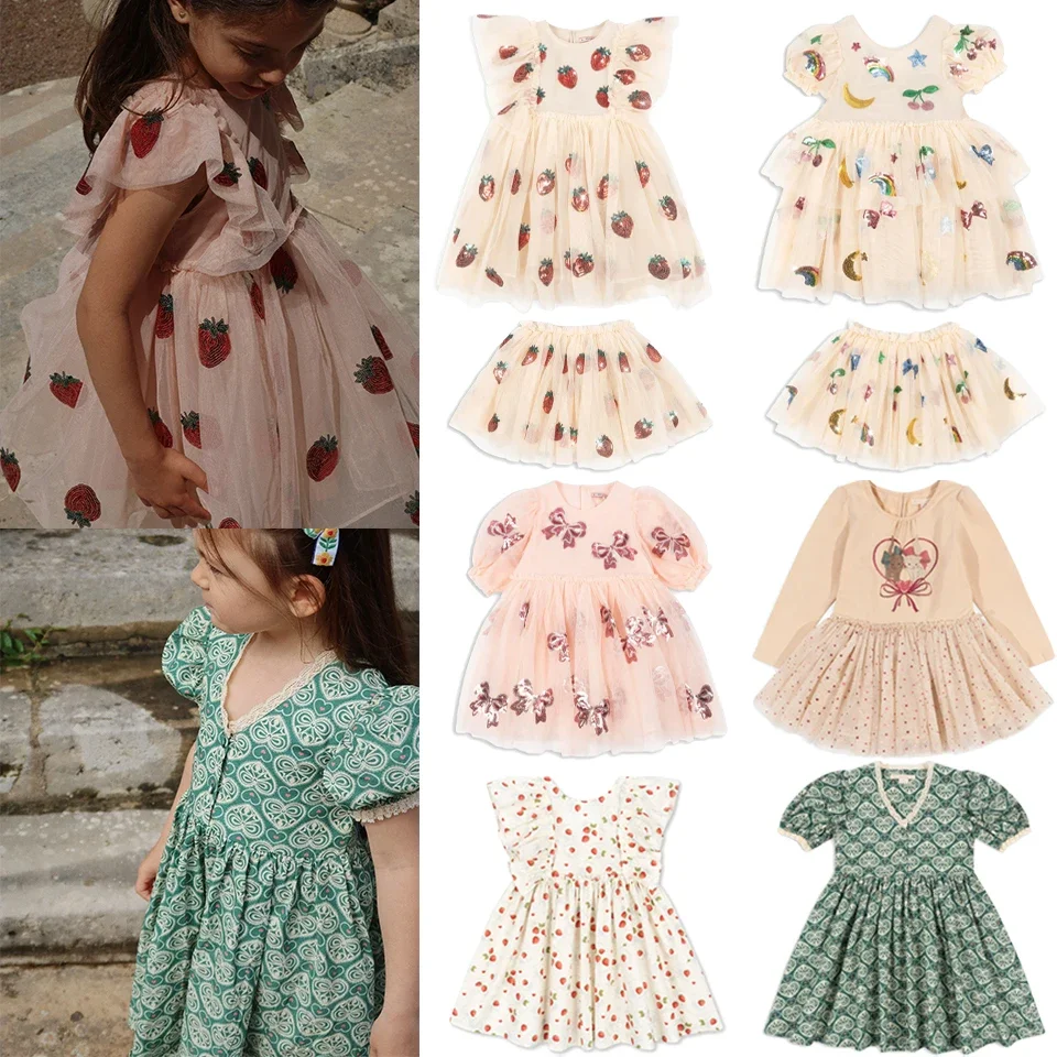 Girls Clothes KS Brand New Summer Kids Party Princess Dress Baby Sequin Mesh Dresses Cute Print Cute Skirt Children Gifts