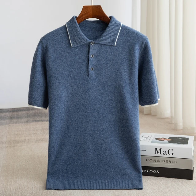 Printemps/été nouveau manches courtes 100% Pure laine hommes POLO pull gilet décontracté affaires ample solide Solor T-Shirt vêtements pour hommes 1