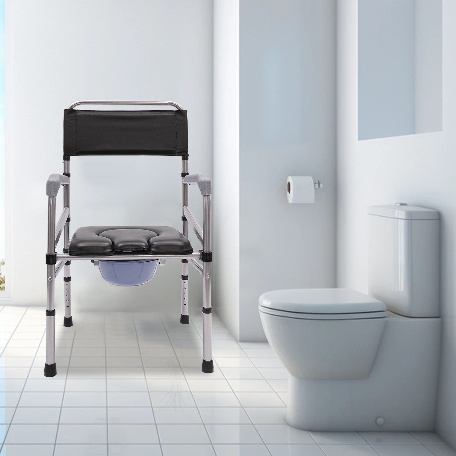 Folding Shower Chair Adjustable Height Bath Safety Toilet Seat with Commode for Patient Transfer Disabled Seniors Aid 385.81lbs 4