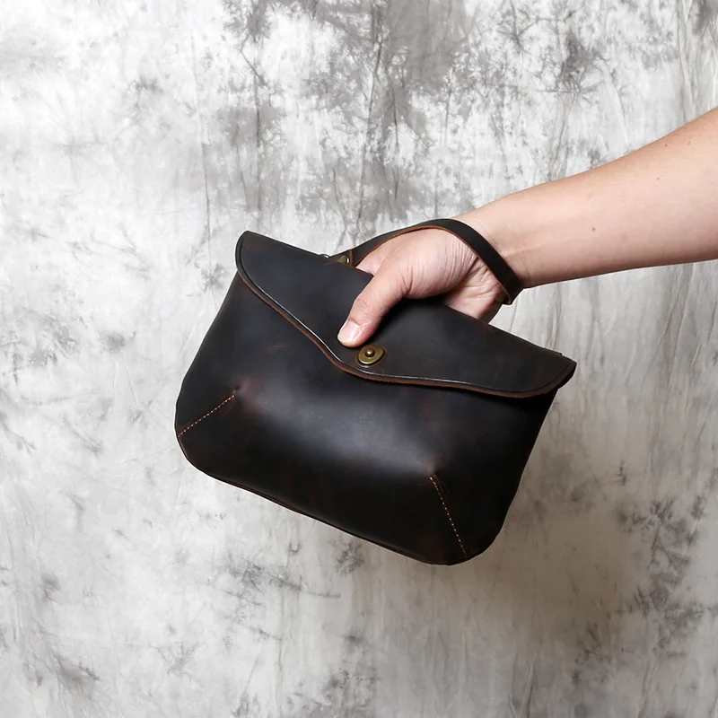 Retro Handmade Leather Men's Shoulder Bag Top Layer Cowhide Trend Clutch Bag Casual Shoulder Messenger Bag  For 8 Inch Ipad NZPJ