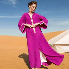 

Islamic Muslim Women Long Dress Rose Red Patchwork Hooded Dress Abaya Noble Plus Size Long Dress Dubai Arabian Long Dress