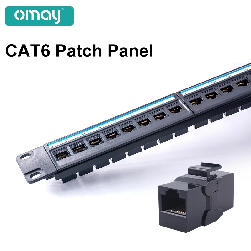 24 Port CAT6 Through Coupler Patch Panel RJ45 Network Cable 19in 1U with Back Bar Rackmount CAT6A UTP Keystone Jack rj45 patch panel