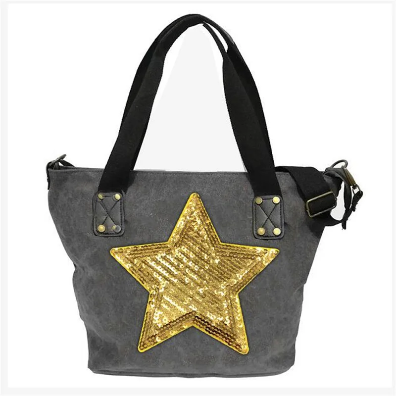 2022 BIG STAR PRINTING VINTAGE CANVAS SHOULDER BAGS Women Travel Tote Factory Outlet Plus Size Multifunctional Bolsos