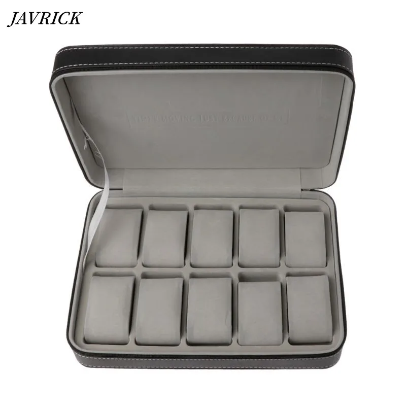 10 Slots Watch Zipper Travel Box Leather Display Case Organizer Jewelry Storage