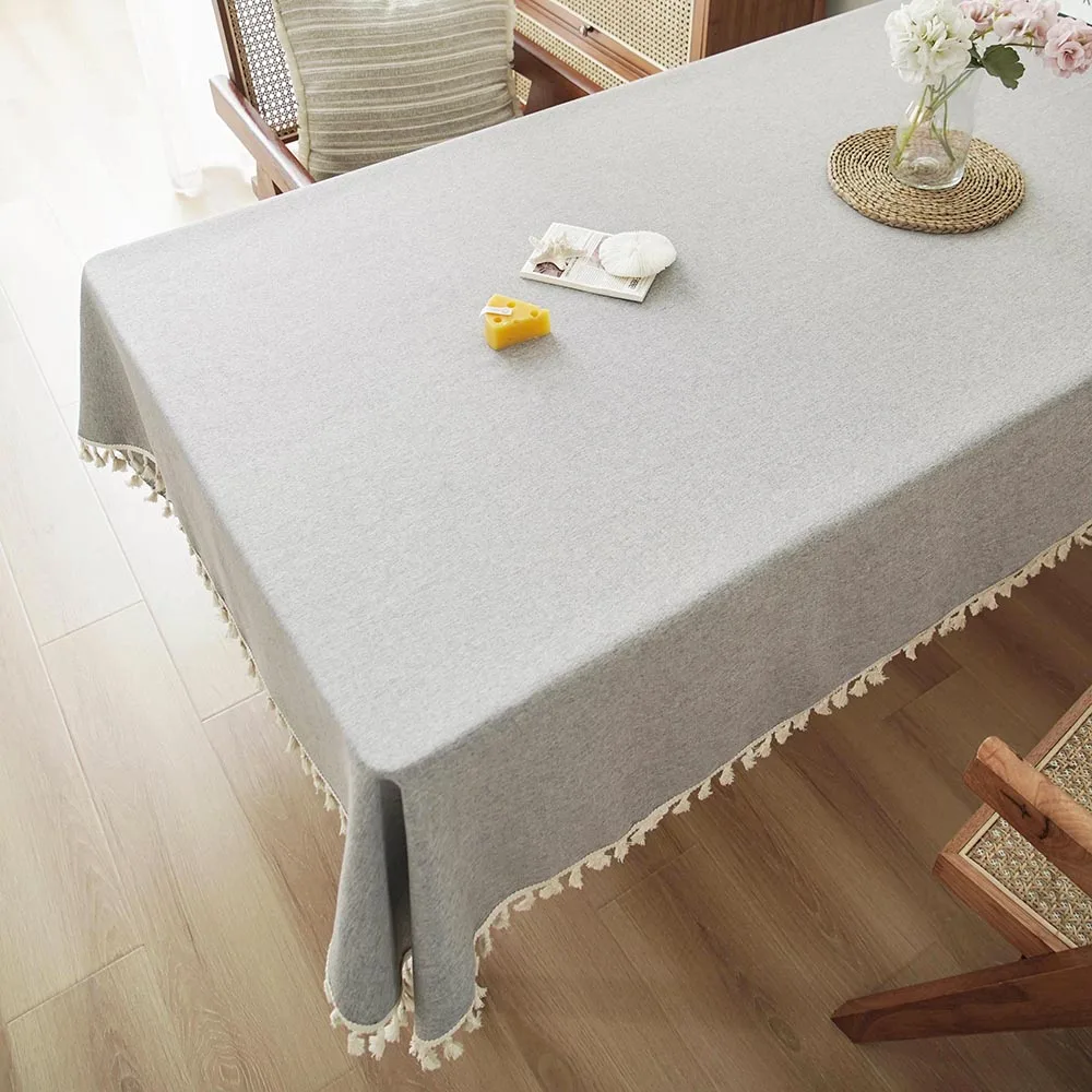 thumbnail image 1 of Manteles texturizados con borlas de algodón, rectangular mantel de granja para cocina, comedor, parte, 1 of 5