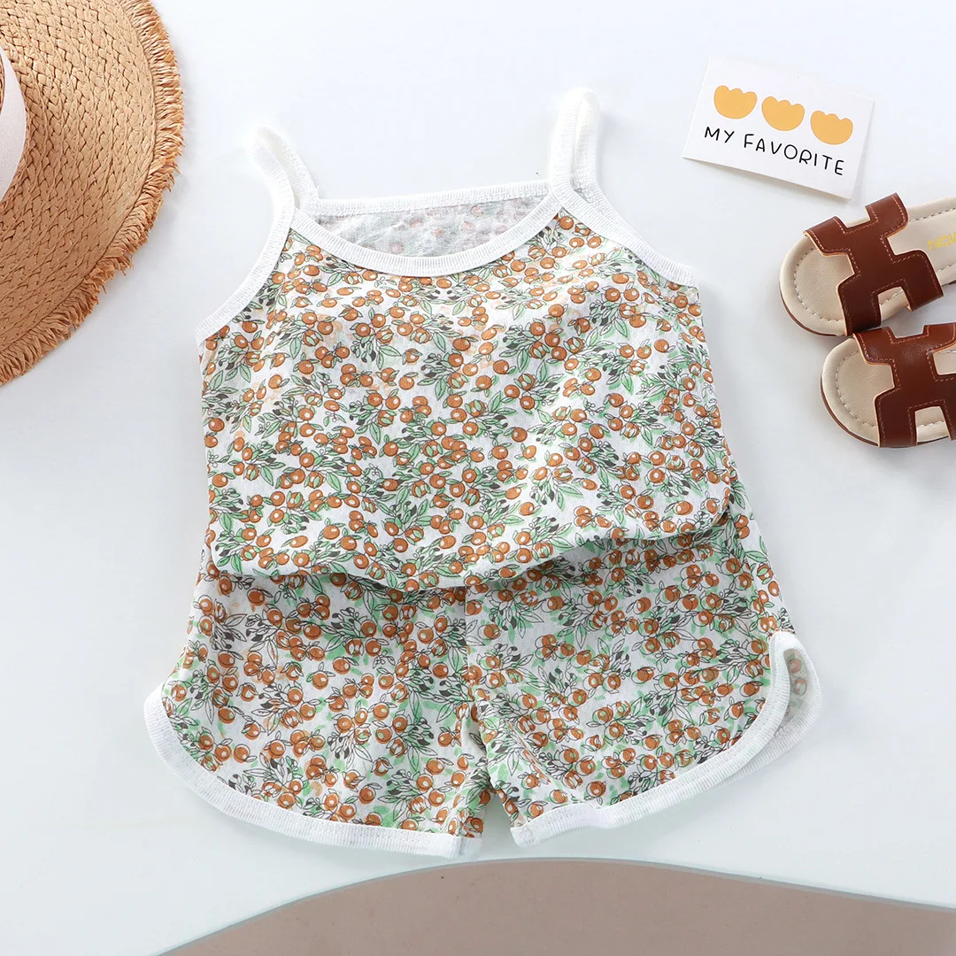 Summer baby girls' baby clothes outfits set thin cotton breathable cool camisole top+shorts suits for girls' baby clothing sets