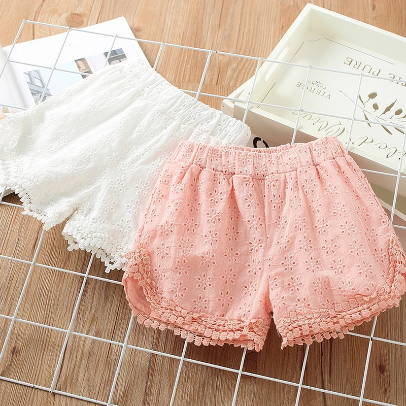 Summer 2 3 4 6 8 10 Years Children'S Clothing Sweet Candy Color Embroidery Hollow Out Lace Floral Baby Kids Girl Shorts