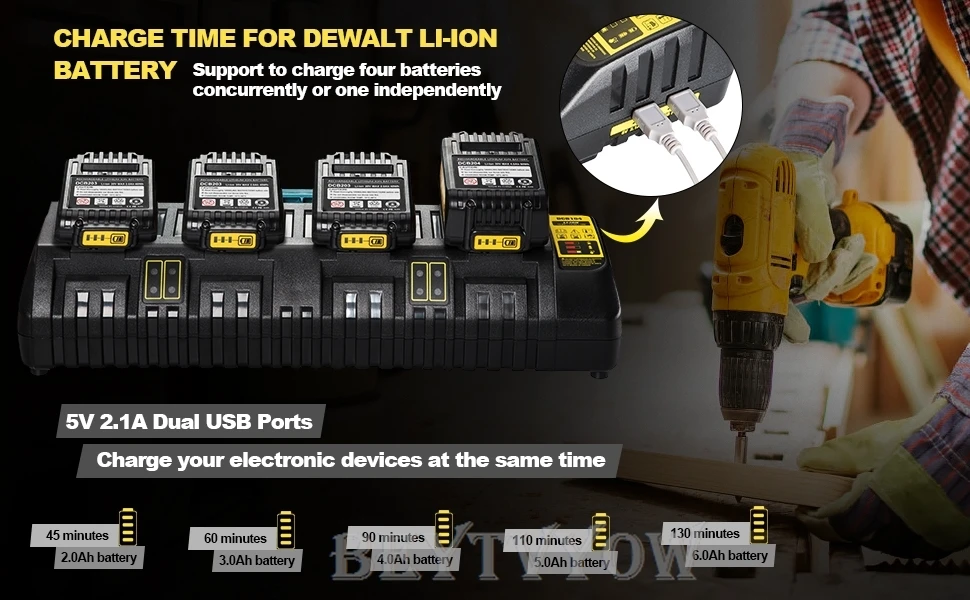 For Dewalt Battery Charger 12V/20V Max Li-ion Batteries 4-Port Battery Charger R