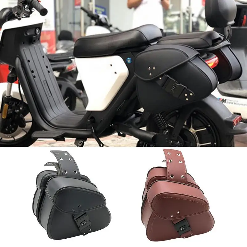 

Motorcycle Saddlebags Waterproof PU Leather Motorcycle Side Case 2pcs Hanging Saddlebags Side Tool Pouch UNI Luggage Storage Bag