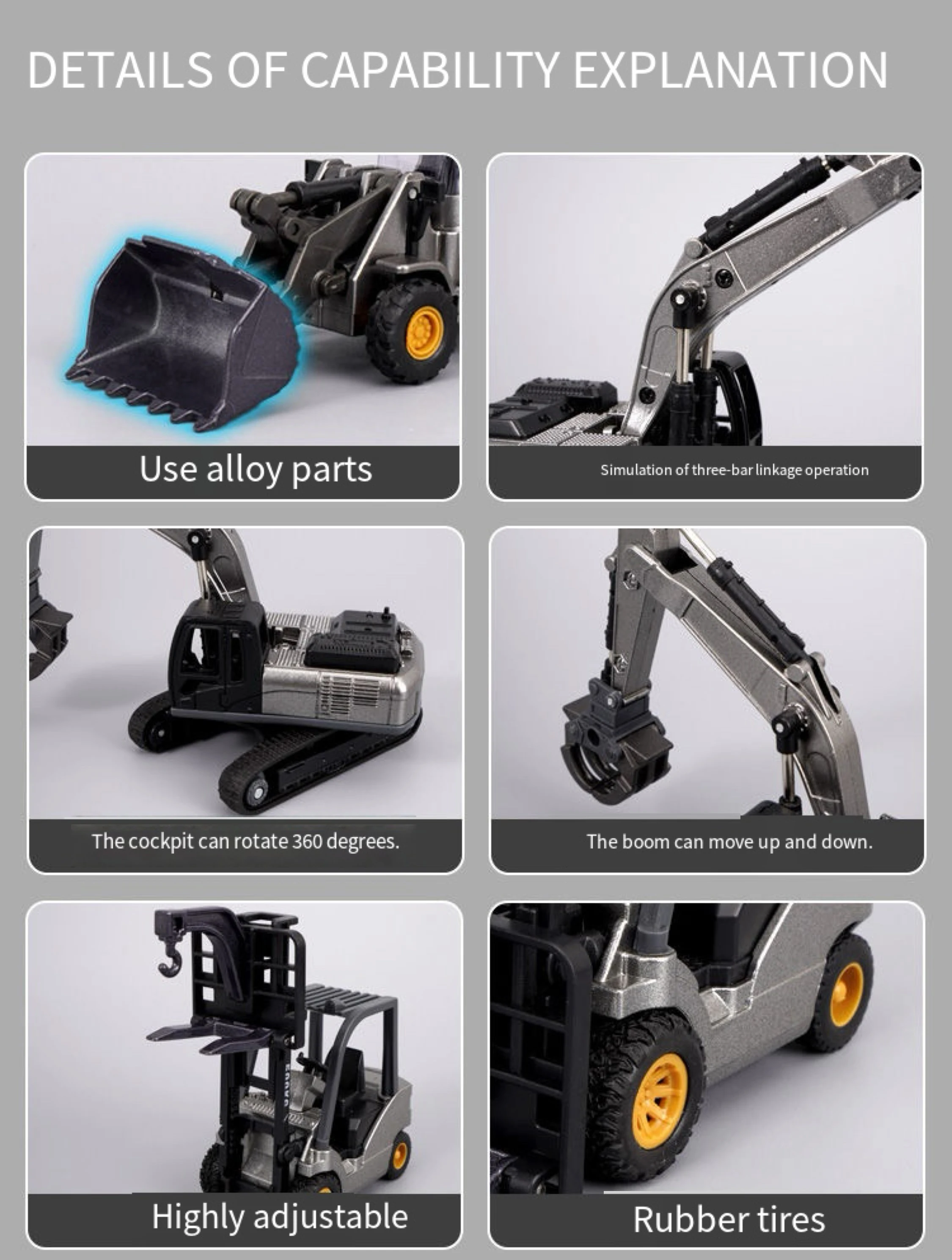 1:70 5 Stile Mini Schwarz Legierung Engineering Diecast Baufahrzeug Bagger Bohrer Bulldozer Spielzeug für Kinder Jungen Geschenk – Detail 4