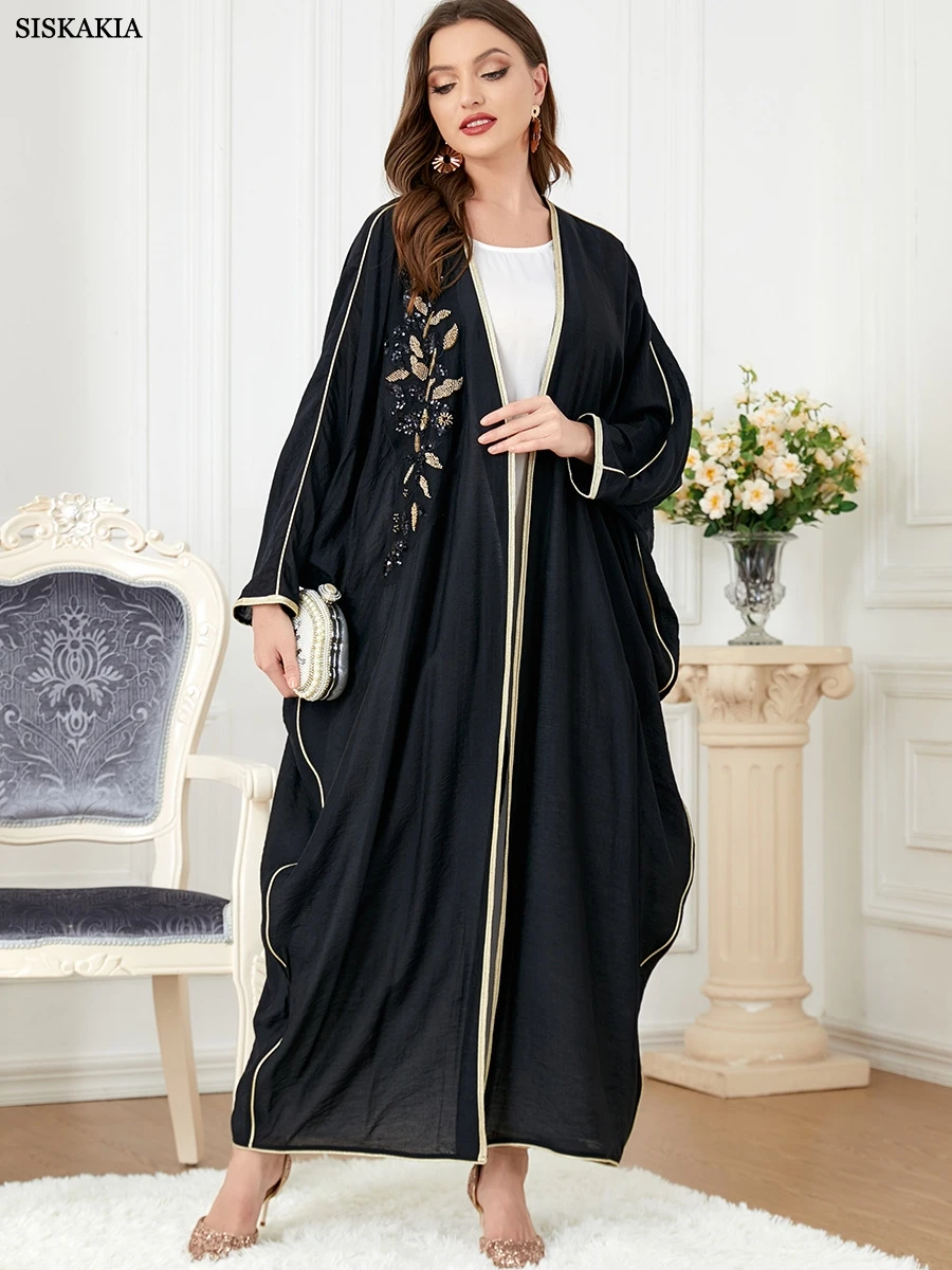 

Muslim Abaya Dubai Dress Moroccan Caftan 2022 Batwing Sleeve Gulf Robe Loose Jalabiya Turkish Dresses Appliques Gown Islam