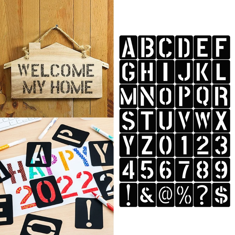 42 Pieces Letter Number Stencil Set Plastic Alphabet Painting Templates Mold Kit for Painting on Wall Home Decor