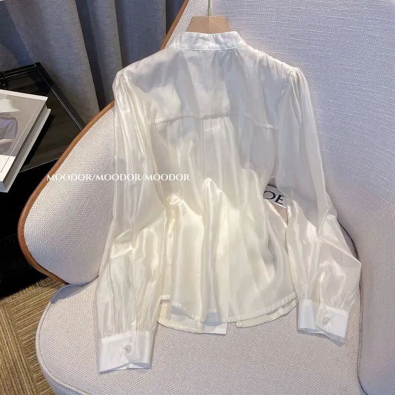 Jacquard Long Sleeve White Shirt Top Women's Spring Autumn Improved New Traditional Chinese Style Blouse Temperament Shirts