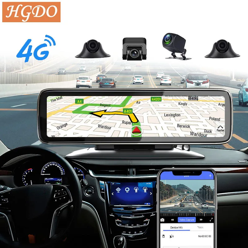 HGDO Car DVR Dashboard Camera 4G Android ADAS Rear View Mirror Video Recorder FHD 1080P WiFi GPS Dash Cam Registrator Console