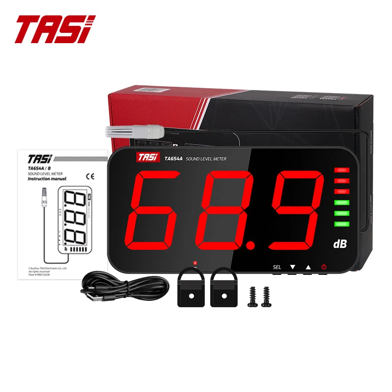 TASI TA654A/B 13 Inches LCD Decibel Meter With External Sensor, Wall Mount Sound Level Meter 6
