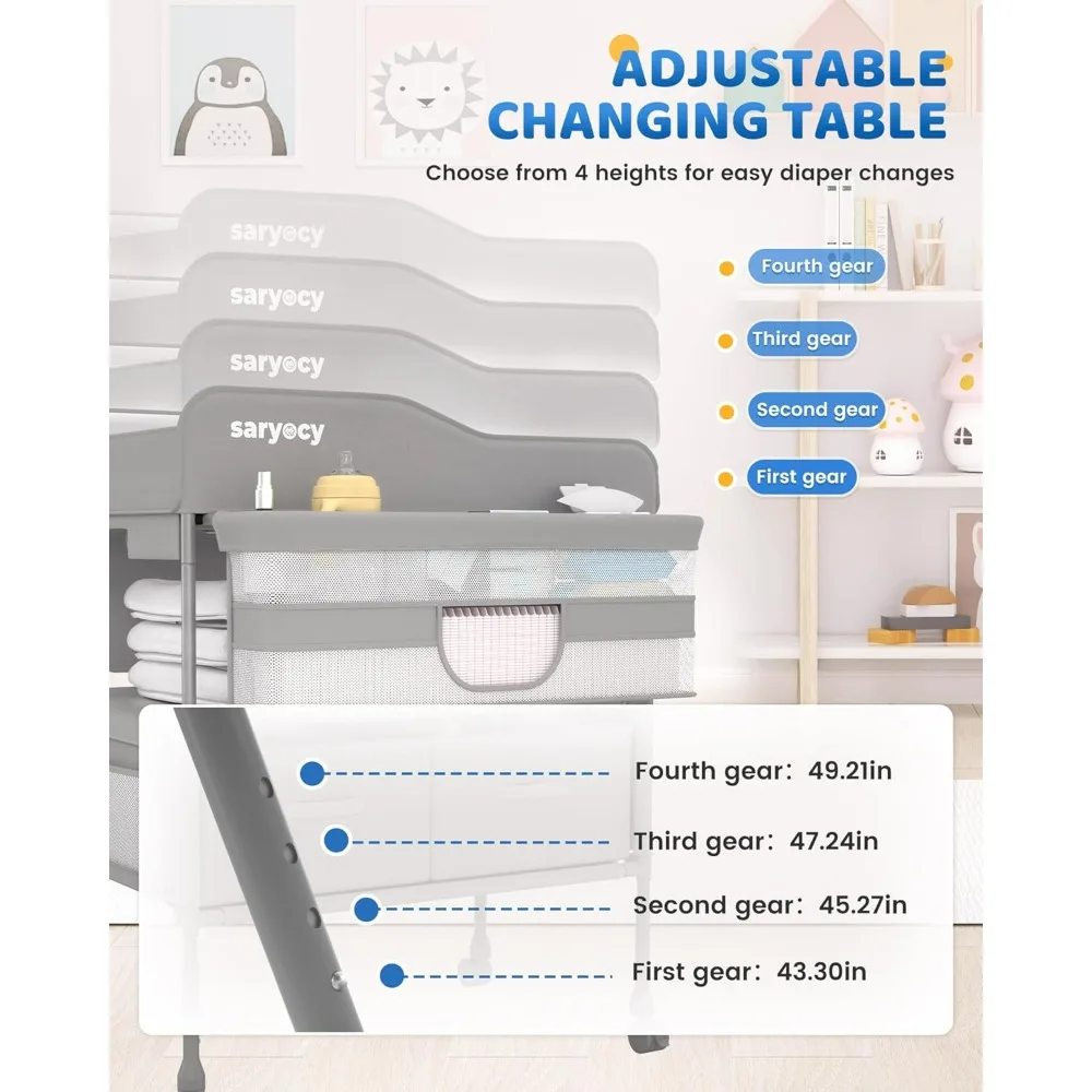 Portable Folding Diaper Changing Table with Waterproof Surface and Adjustable Height, Featuring 2 Storage Drawers for Baby Care