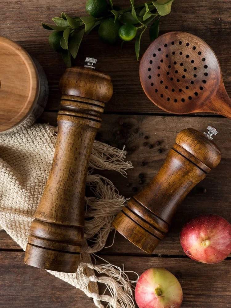 Salt and Pepper Grinder 5" 8" 10" Solid Wood Spice Pepper Mill with Strong Adjustable Ceramic Grinder Kitchen Cooking Tools For salt and pepper grinder