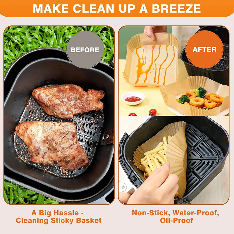 Air Fryer Paper Liners Disposable Oil-Proof Waterproof Oven Baking Paper Round Square Rectangle Parchment Kitchen Party Supplies