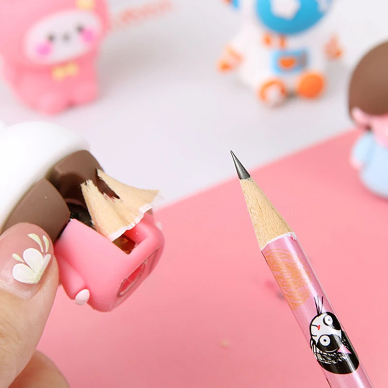 Taille-crayon lapin rose en silicone souple Kawaii, fournitures