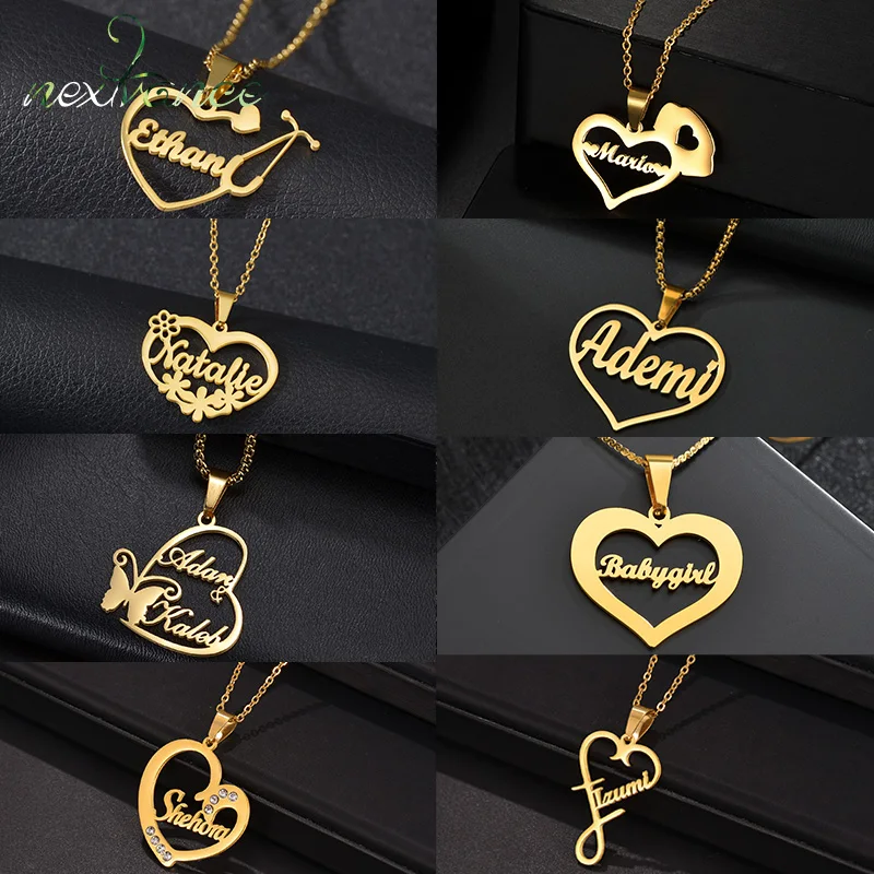 

Nextvance Personalized Heart Pendant Custom Name Date Letter Necklace Stainless Steel Choker For Women Men Love Jewelry Gifts