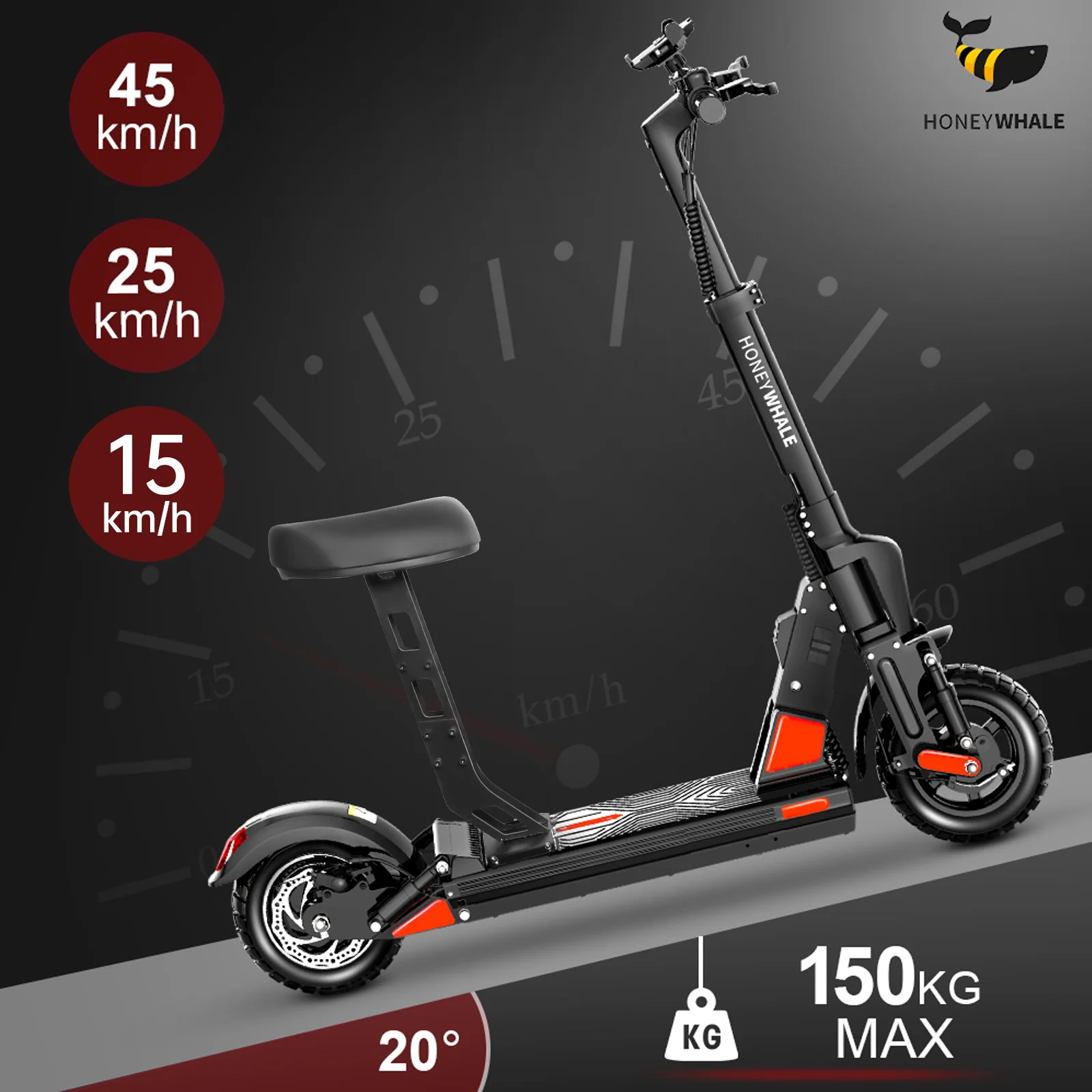 HONEYWHALE C1 Adult Electric Scooter with Seat, 500W Brushless Motor, to Mexico