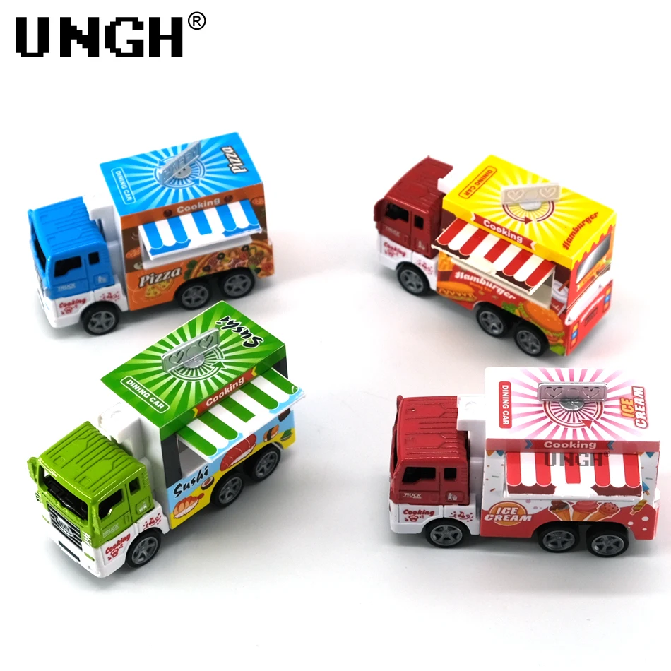 Ungh 1:36 Diecast Divertente Fast Food Modello Di Camion Da Pranzo Auto Hamburger Van Dinosauro Veicolo Giocattolo Educativo Per Bambini Ragazzo Regal