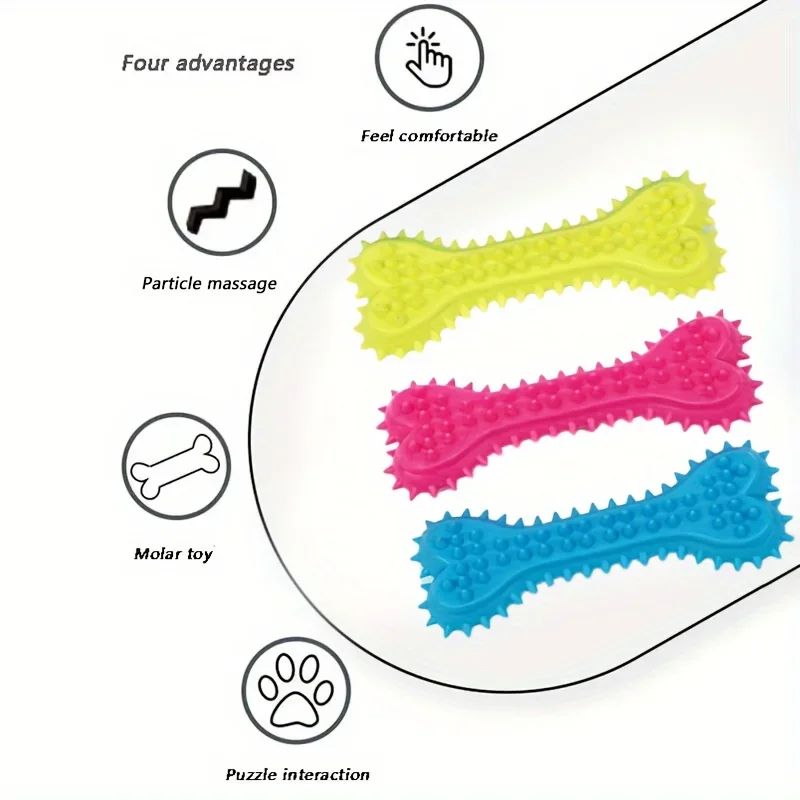 3pcs Dog Chew Toy, Bone Shaped Dog Chew Toy Teeth Cleaning, TPR Rubber Toothbrush Stick Chew Toy For Training And Entertainment 4