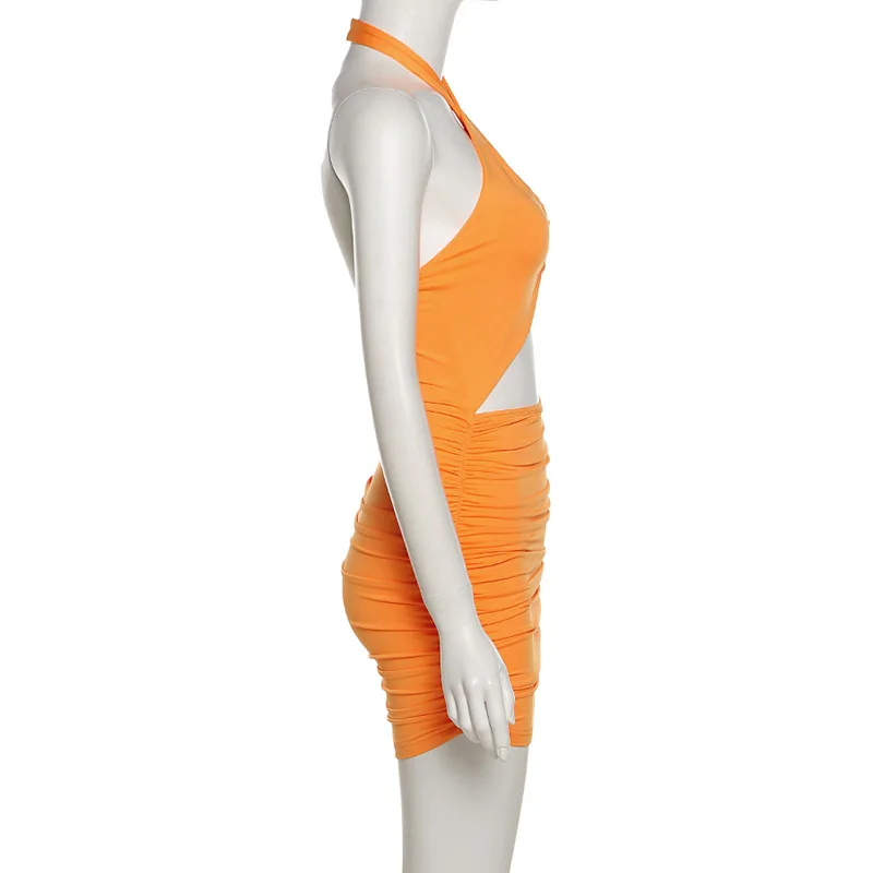 Y2K Summer New Women's Wear Hanging Neck Sexy Hollow Open Back Fashion Slim Fit Wrapped Hip Dress