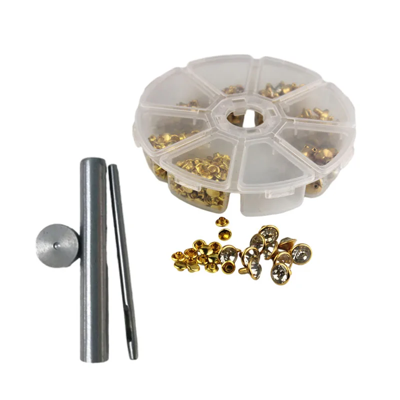 

Заклепки-трубки со стразами, золотистые/серебристые, 210 шт./комплект