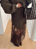 Trendix Women Patchwork Lace Skirts 2025 New High Waist Slim Hollow Out Maxi Skirts Autumn Brown Fashion Party Club Boho Skirt - Image 3