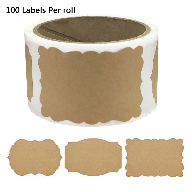 100 Pcs/Roll Blank Kraft Paper Labels Sticker Gift Tags Decoration for Jam Jars