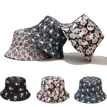 

Creative Skull Printed Fisherman Hat Trendy Hip Hop Bucket Cap Men Women Personality Hat Reversible Panama Cap Visor Hats Gorras