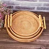 Handwoven Rattan Storage Tray with Wooden Handle Picnic Basket Bread Food Plate Snack Fruit Cake Platter Dinner Serving Tray New 1