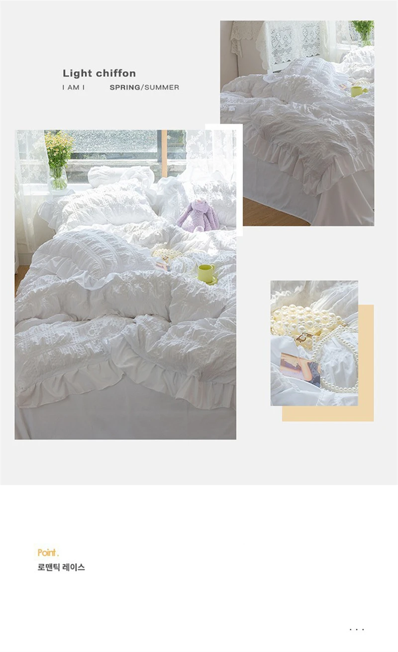 korean ins cute bedding set ruffle pillowcase cotton flat bed sheets queen  size simple girSpring Outfits Summer Outfits O…