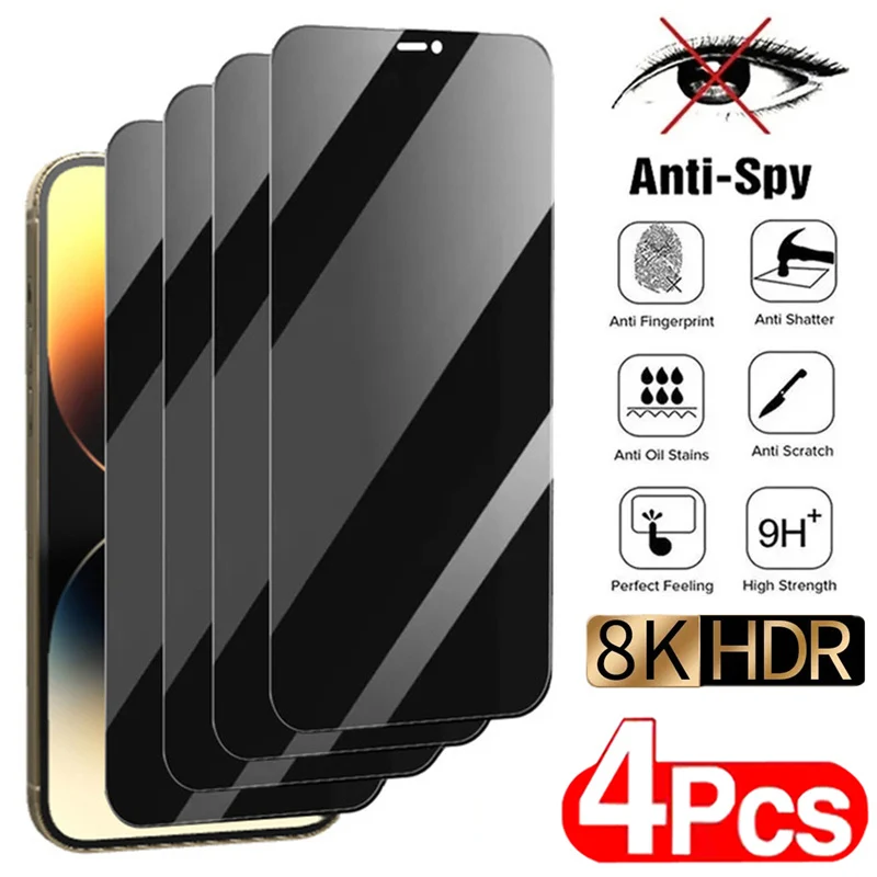 

4Pcs Privacy Screen Protector For iPhone 14 13 11 12 Pro Max Mini 7 8 Plus SE AntiSpy Protective Glass For iPhone 15 X XR XS MAX