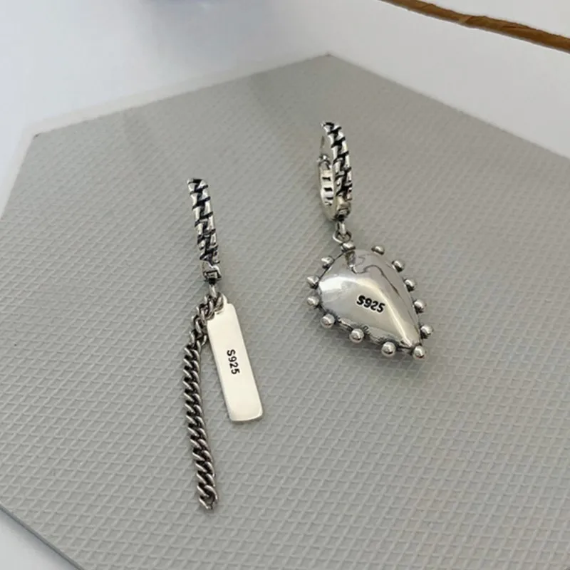 Crystal Love Pendant Chain Asymmetric Hoop Earrings For Women Light Luxury Temperament Dangle Earrings Party Jewelry Gift