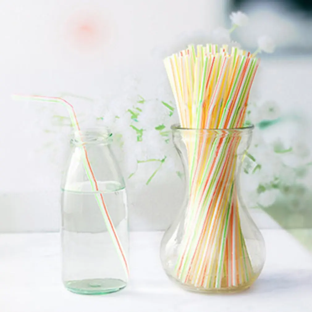 Plastic straws 100Pcs Colorful Disposable Plastic Curved Drinking Straws Reusable Straw 21cm Wedding Party Bar Drink Accessories Birthday