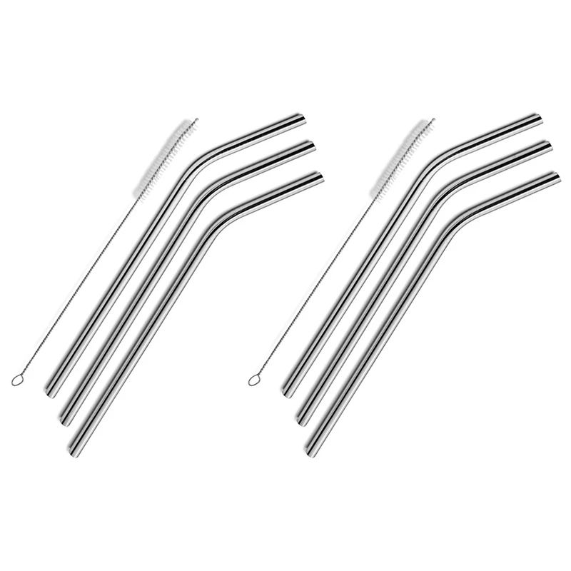 

6 Pcs Reusable Stainless Steel Metal Drinking Straw Reusable Straws + 2 Cleaner Brush Kit Promotion