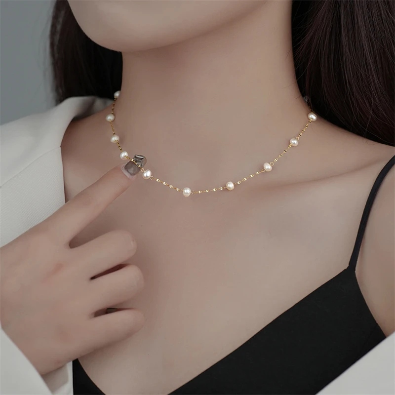 

925 Sterling Silver Exquisite Short Necklace Elegant Pearl Clavicle Chain For Women Fashion Wedding Party Jewelry Accessories