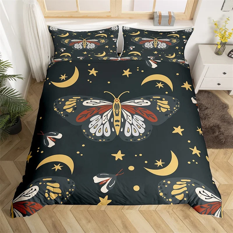 Bohemian Moth & Skull Comforter Set Queen - Black White Gothic Bedding, 3D Print Duvet Cover & Pillowcases - View #2