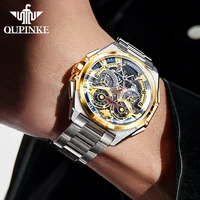 Montre-bracelet pour homme OUPINKE, squelette, acier inoxydable 316, étanche 50m, montre mécanique automatique originale, date, lumineuse. 3