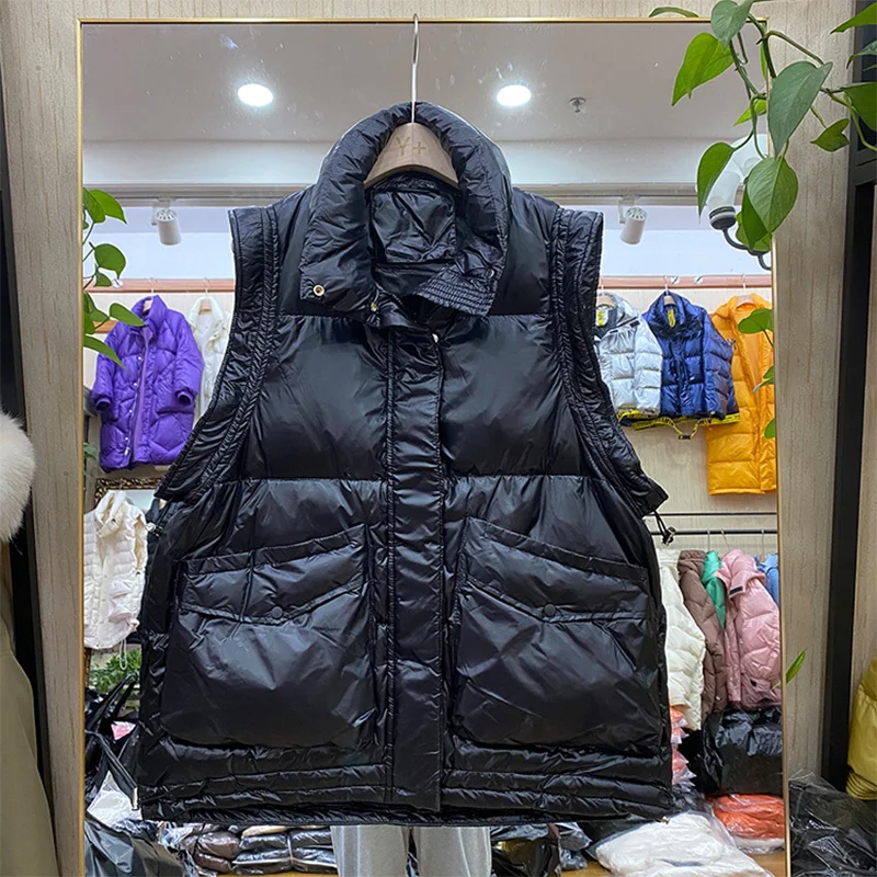 

Warm Waistcoat 2023 New Thick Winter Women 90% White Duck Down Jacket Sleeveless Vest Female Loose Coat Windproof Down Vest