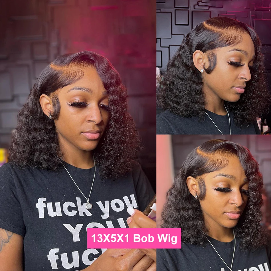 Lace front wigs Deep curly bob T part lace wig Brazilian human hair With baby hair Short bob wig 4x4 lace closure wigs For women Deep wave