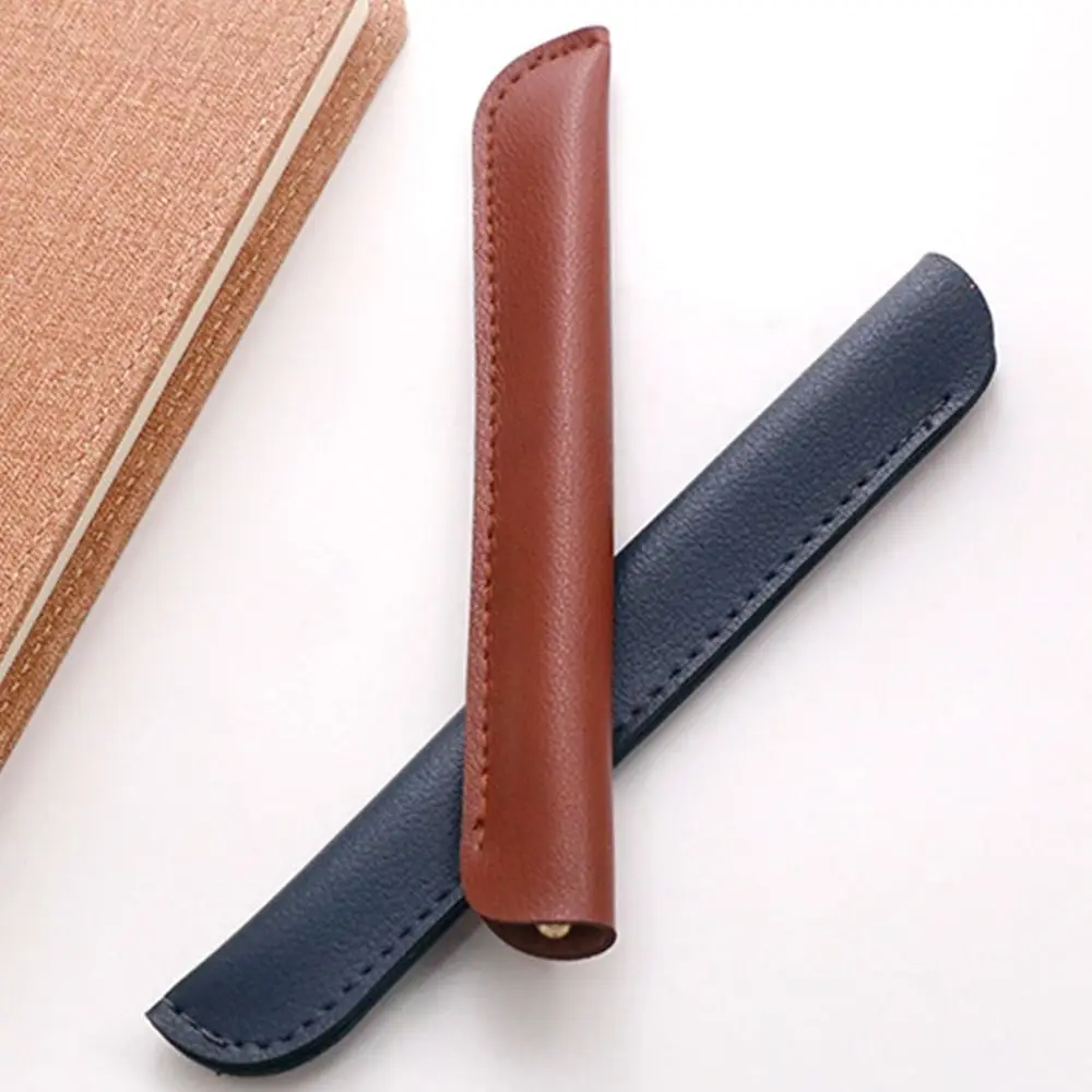 1Pc PU Leather Pen Holder For One Pen Solid Color PU Pencil Bags Large Capacity Pencil Case Lightweight Pouch Sleeve pen holder pen pencil case