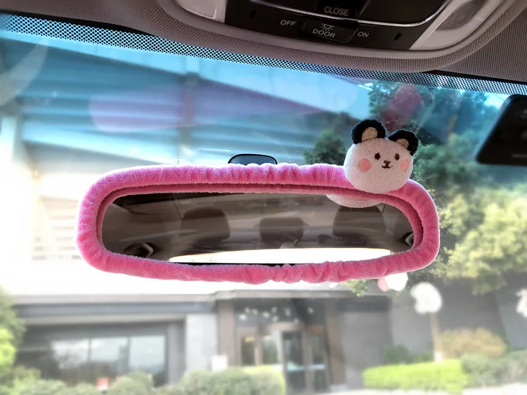 Adorable elf Car Rearview Mirror Cover Cute Creative Korean Character Mirror Cartoon Reversing Decoration Female
