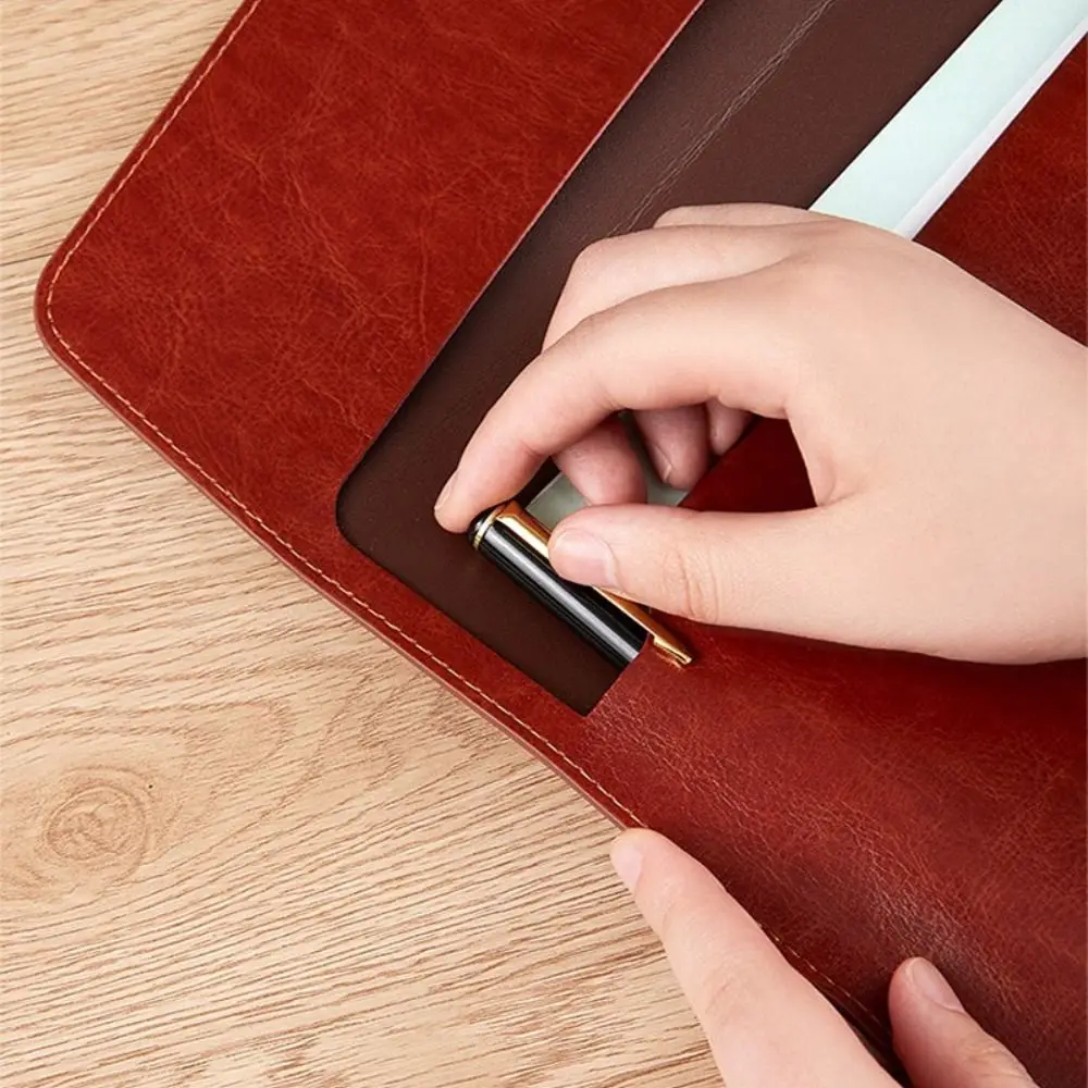 A4 Leather Business Felt Folder Classic Snap Design Large Capacity Document Bag Office Supplies File Organizer